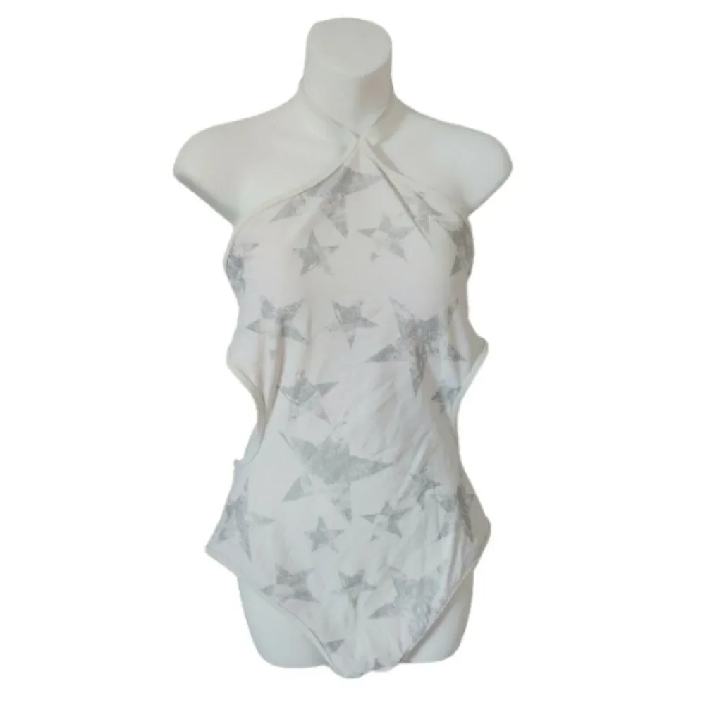 Aerie Women's Winter White Low Back Star Print High Leg Halter Swimsuit …